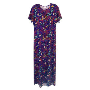LulaRoe XS Maxi Dress Short Sleeve Scoop Neckline Stretch Polyester Spandex